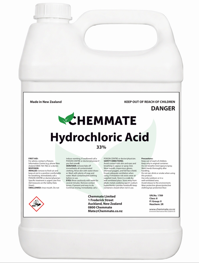 Hydrochloric Acid 33% Pool Acid Industrial Use - Chemmate NZ