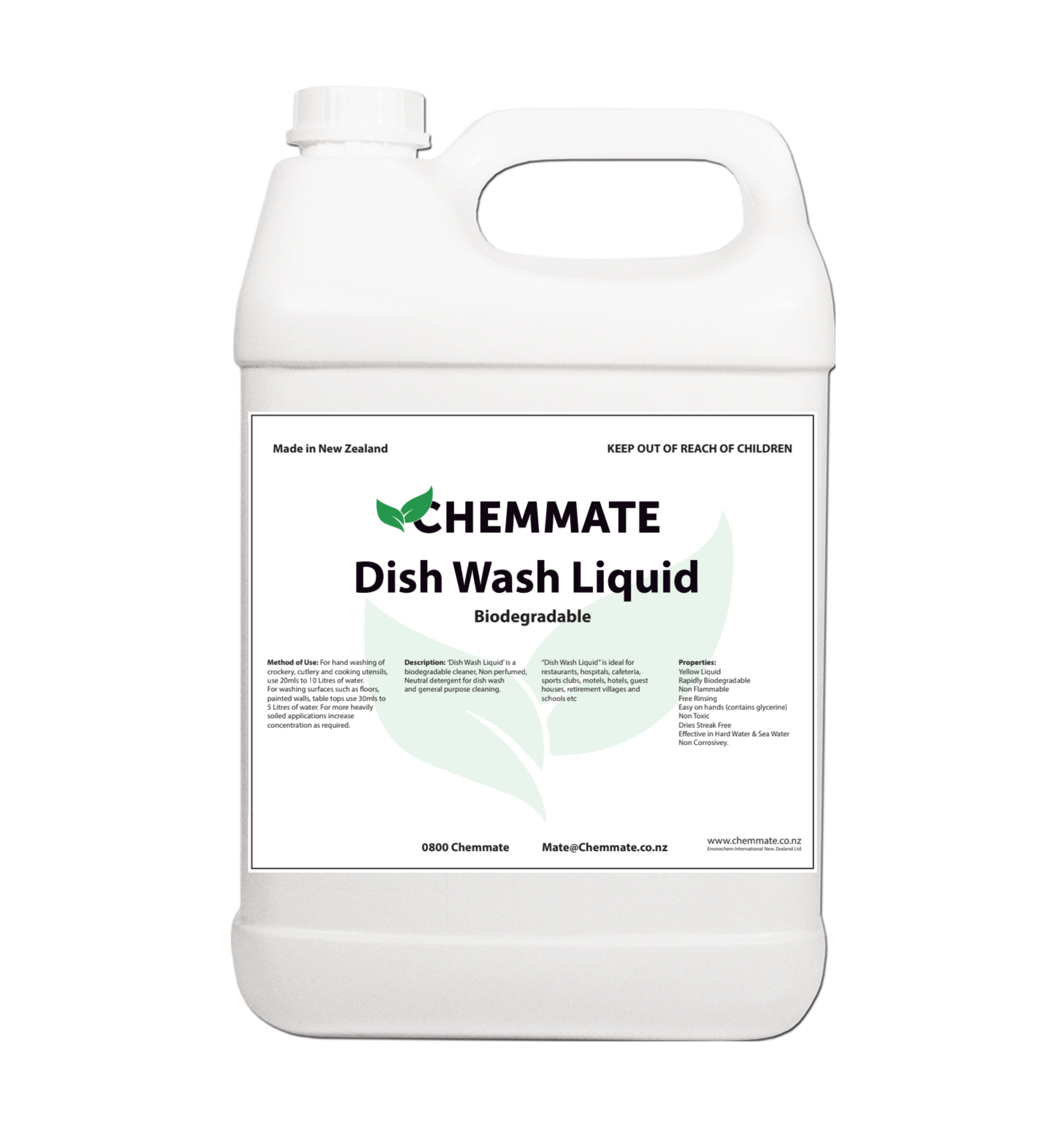 Dish Wash Liquid Biodegradable Fragrance Free 5L - Chemmate NZ