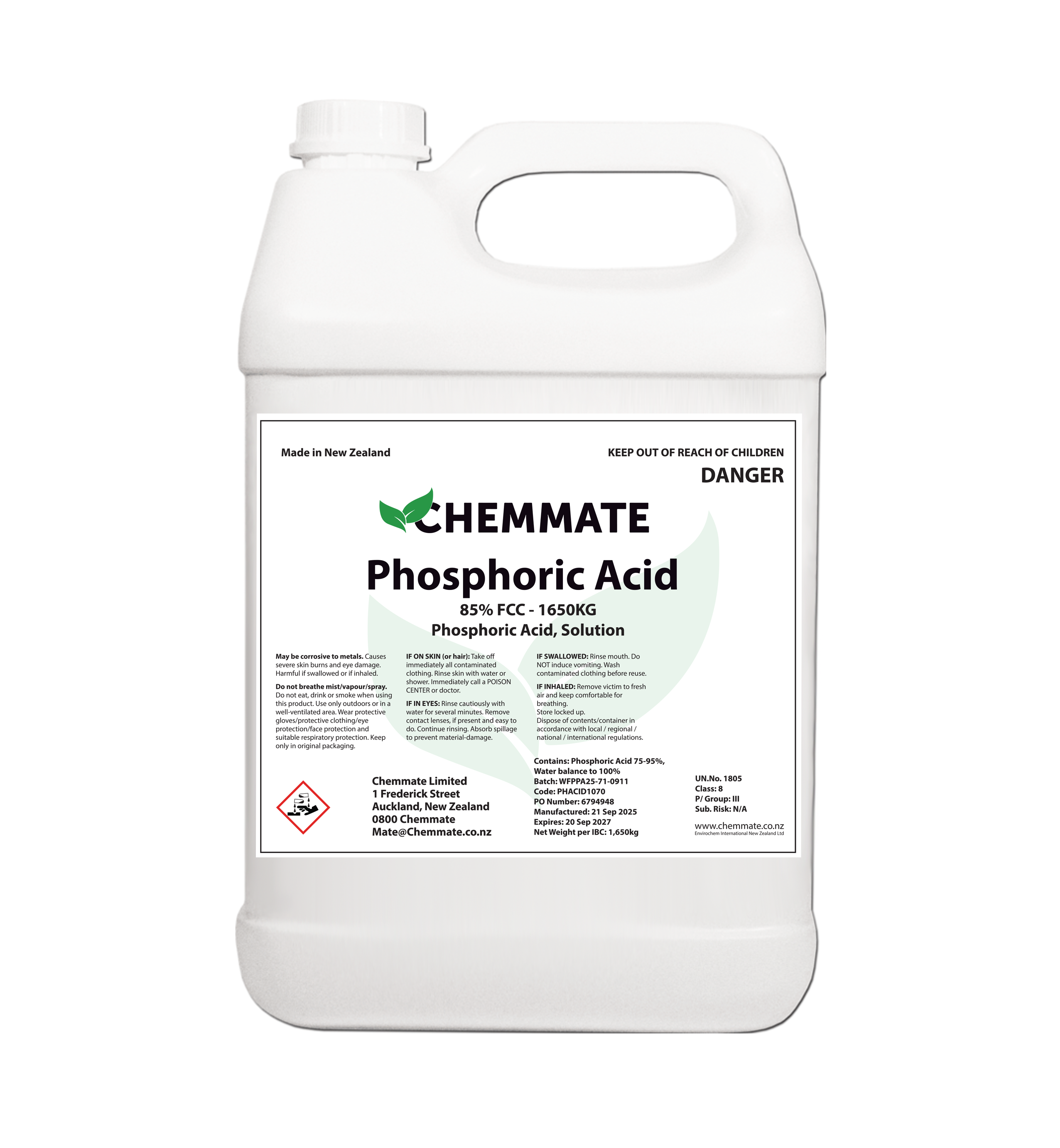 Phosphoric Acid 85% Rust Remover Industrial Descaler 5L - Chemmate NZ